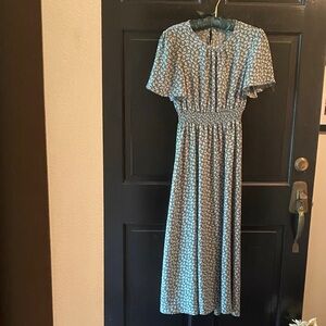 SHEIN Chic Patterned Midi Dress in Blue and White